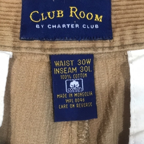 Club Room Khaki Flat Front Corduroy Pants size 30x30 - Picture 8 of 8